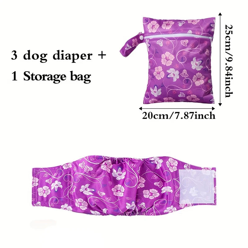 4-Pack Washable Male Dog Diapers with Storage Bag, Anti-Marking