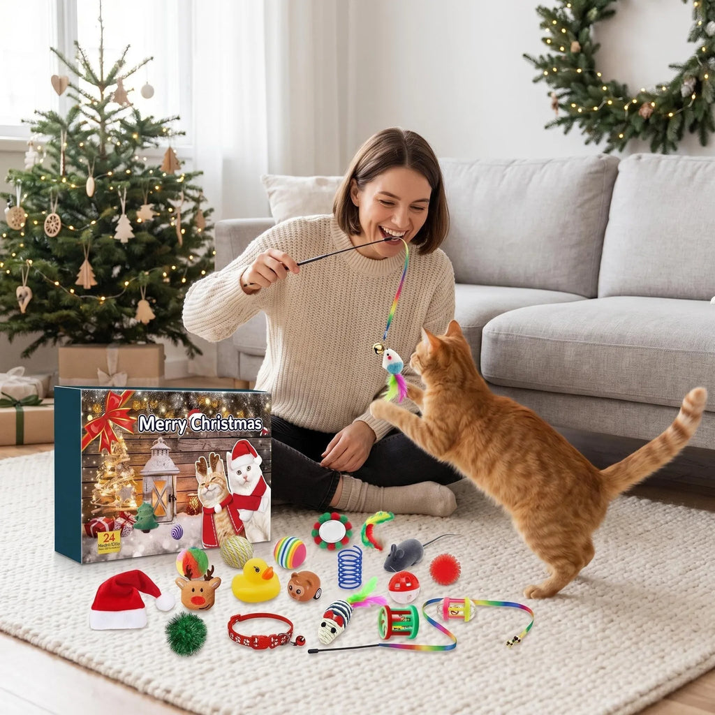 Christmas Cat Toy Blind Box Set 24 Pieces Pet Kitten Surprise