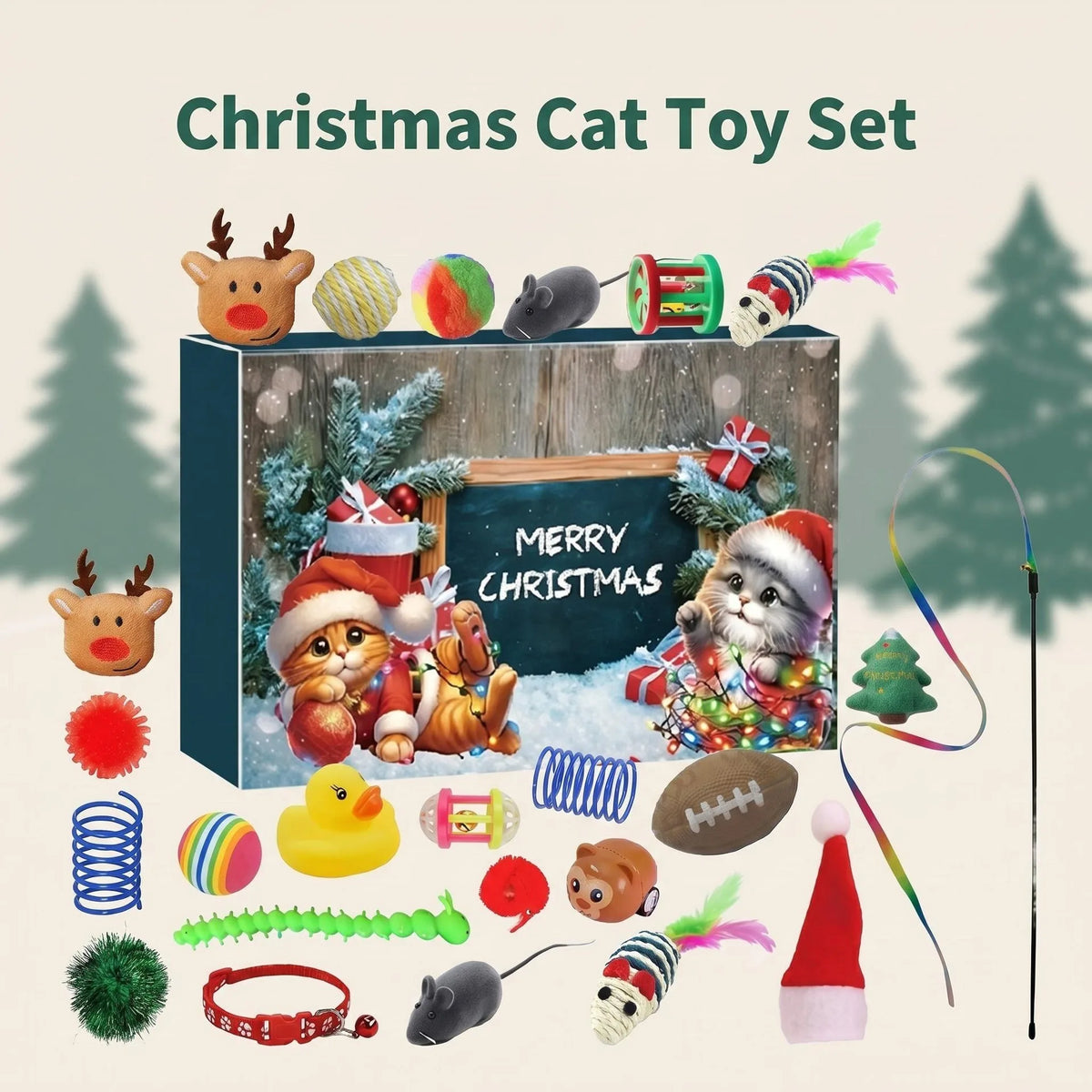 Christmas Cat Toy Blind Box Set 24 Pieces Pet Kitten Surprise