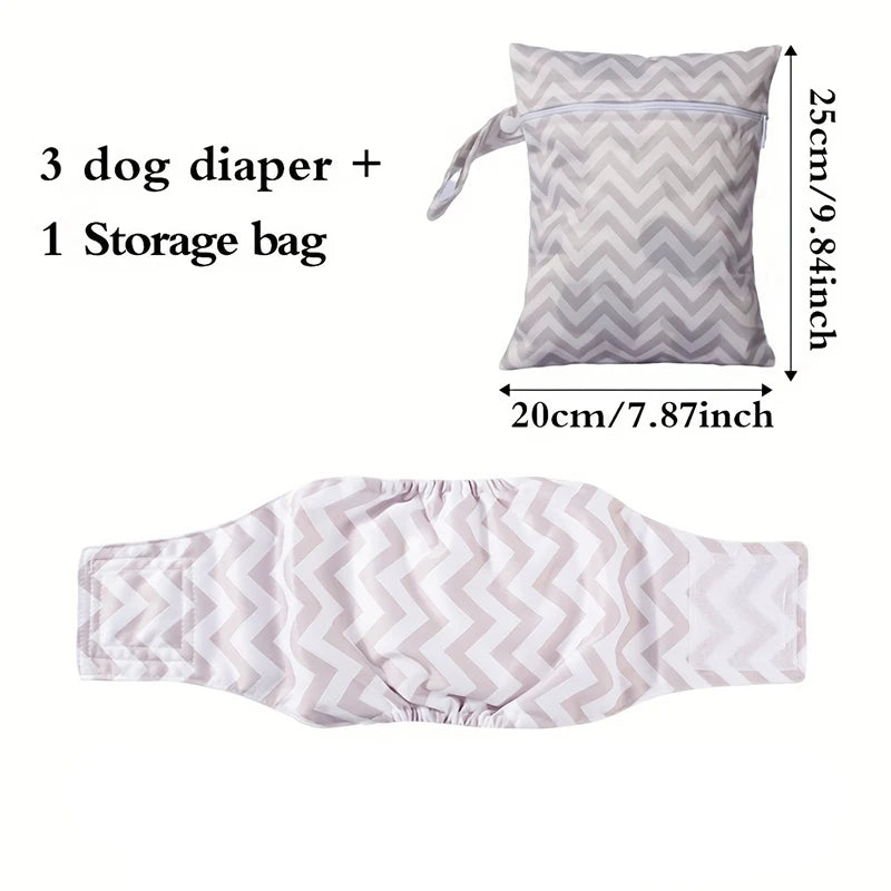 4-Pack Washable Male Dog Diapers with Storage Bag, Anti-Marking