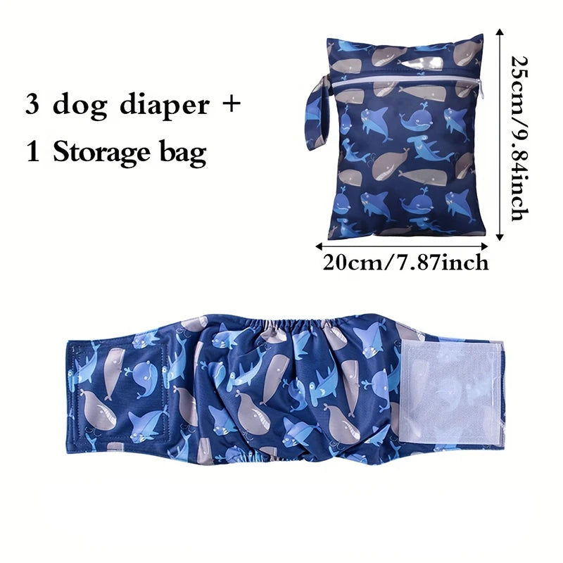 4-Pack Washable Male Dog Diapers with Storage Bag, Anti-Marking