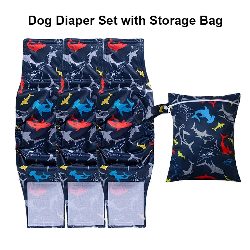 4-Pack Washable Male Dog Diapers with Storage Bag, Anti-Marking