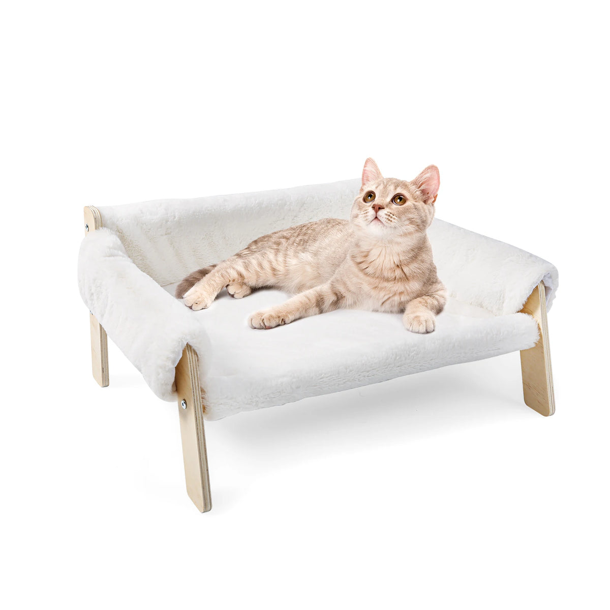 Raised Plush Cat Sofa Bed with Sturdy Wooden Legs for Indoor Cats