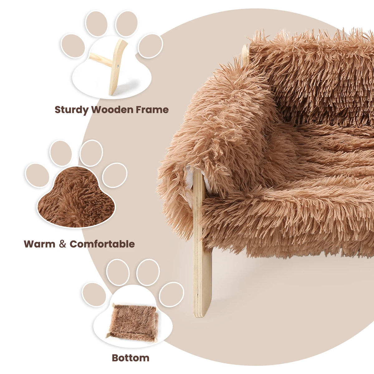Raised Plush Cat Sofa Bed with Sturdy Wooden Legs for Indoor Cats