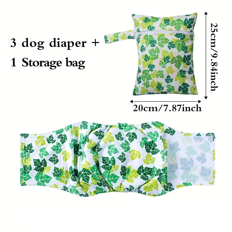4-Pack Washable Male Dog Diapers with Storage Bag, Anti-Marking