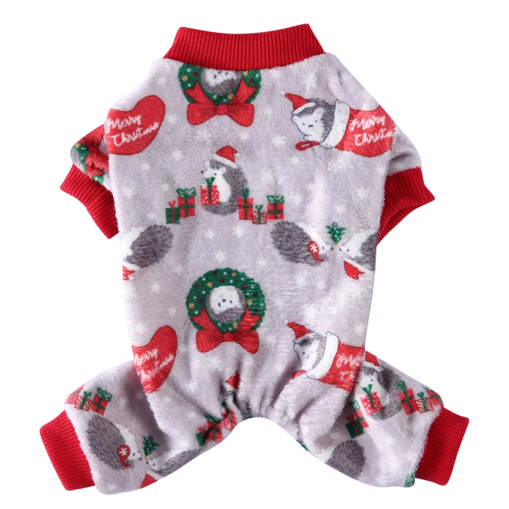 Christmas Fleece Pajamas Jumpsuit for Small Dogs & Cats