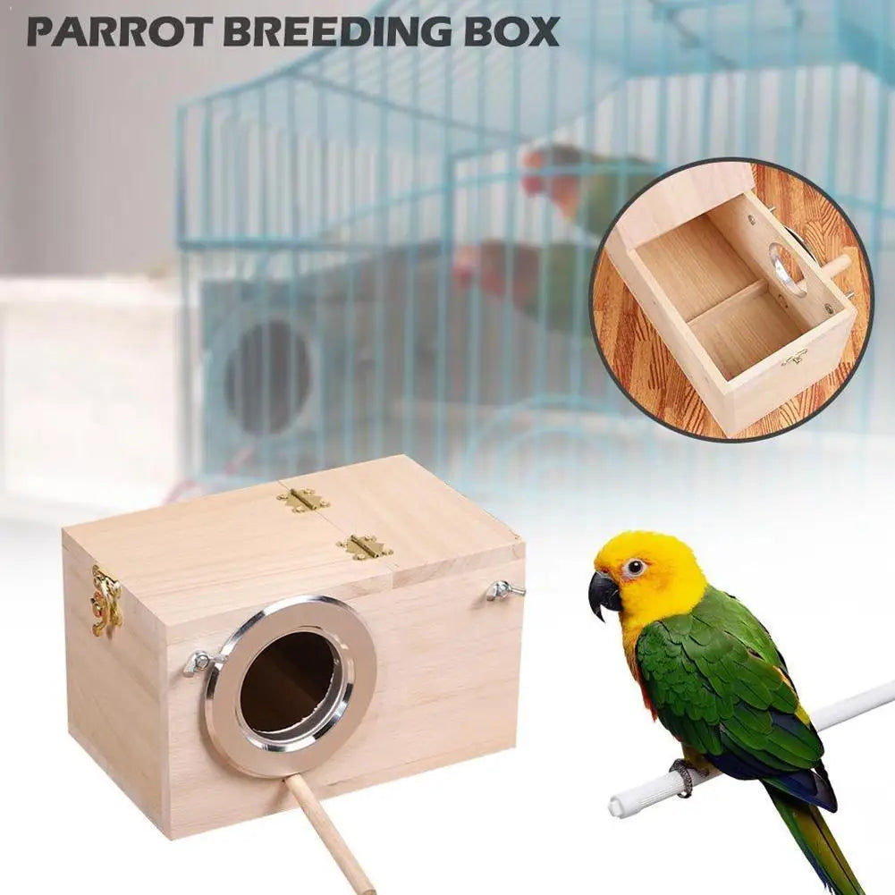 Wooden Bird Nesting Box for Parrots and Budgies, Breeding House