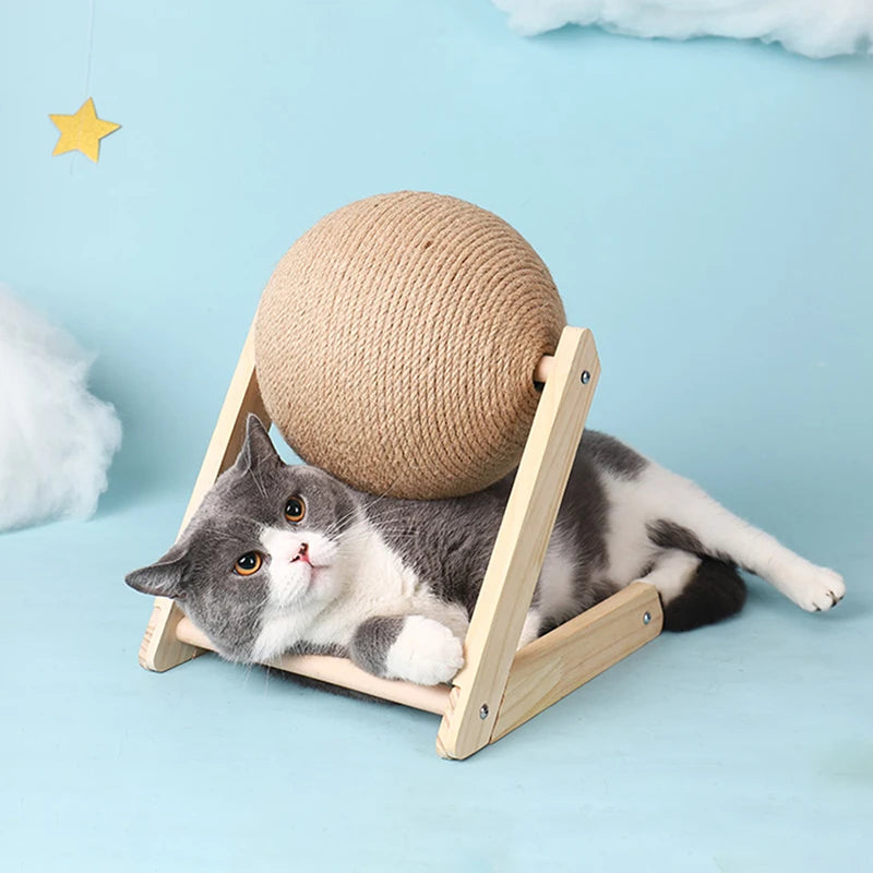 Sisal Rope Cat Scratching Ball Toy on Board, Claw Grinding Play