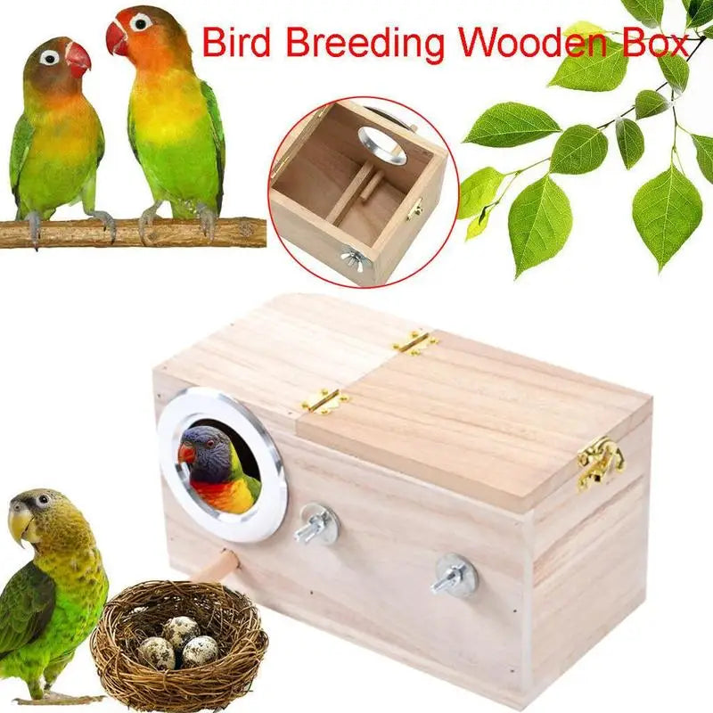 Wooden Bird Nesting Box for Parrots and Budgies, Breeding House