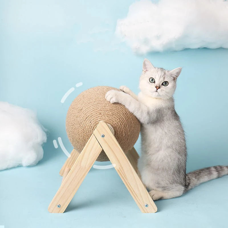 Sisal Rope Cat Scratching Ball Toy on Board, Claw Grinding Play