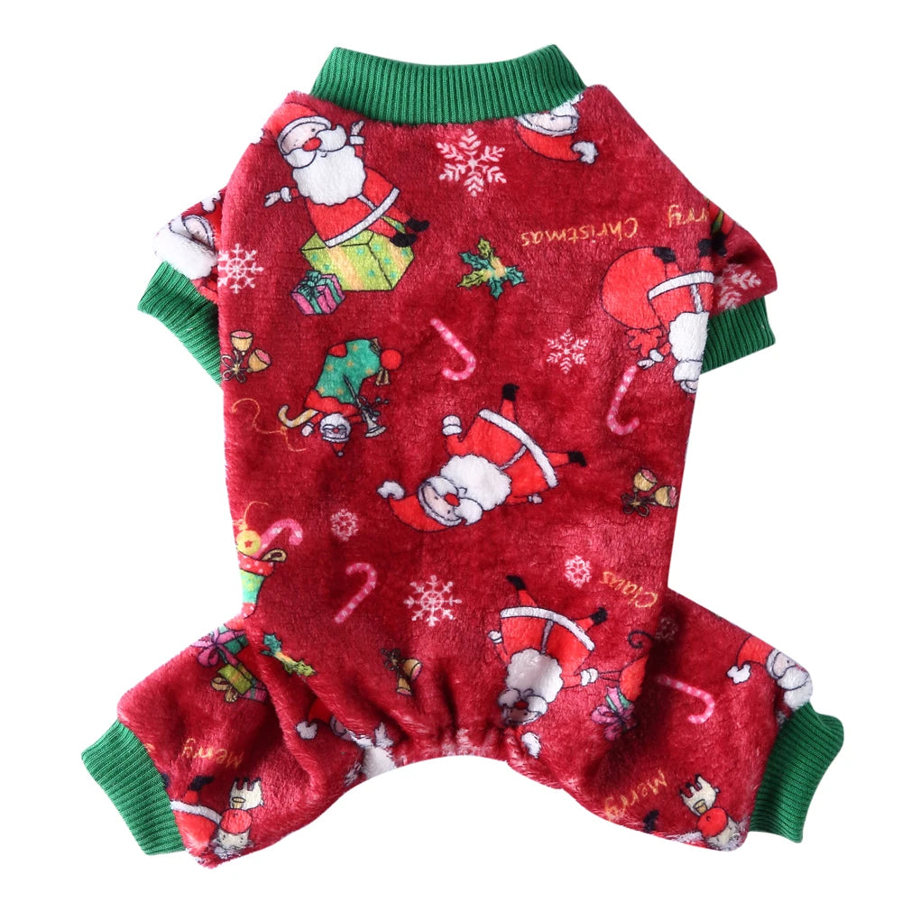 Christmas Fleece Pajamas Jumpsuit for Small Dogs & Cats