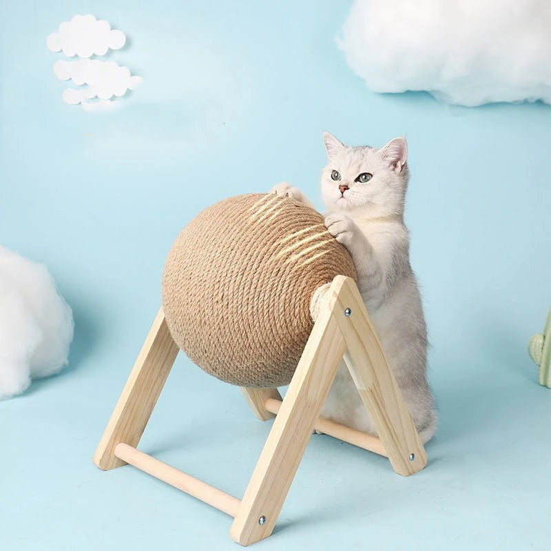 Sisal Rope Cat Scratching Ball Toy on Board, Claw Grinding Play