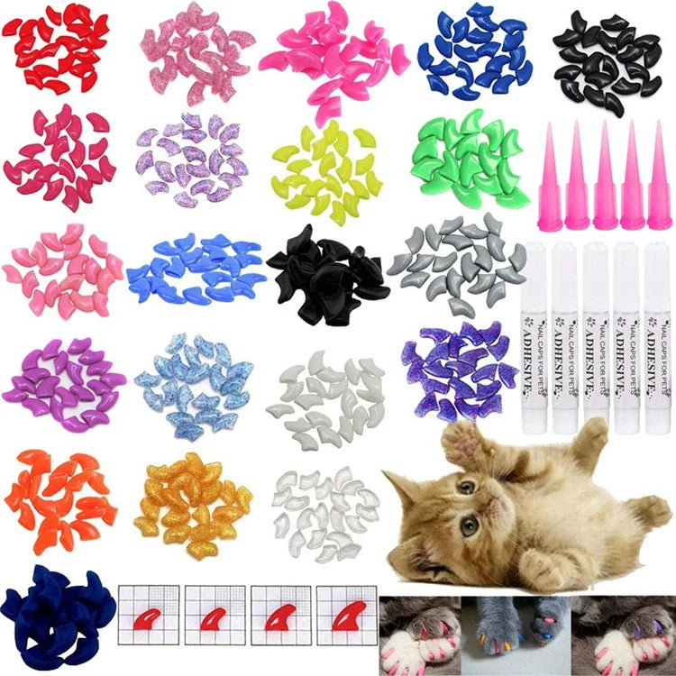 Soft Cat Nail Caps with Adhesive Glue and Applicator, 20-Pack Set