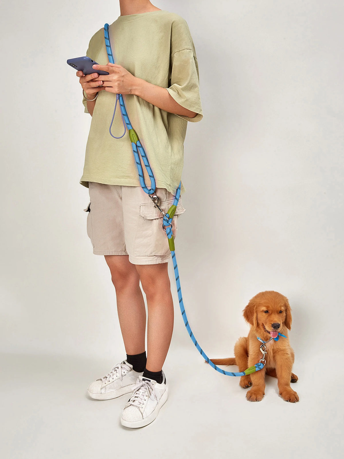 Hands-Free Reflective Dog Leash with Bungee, Crossbody Walking