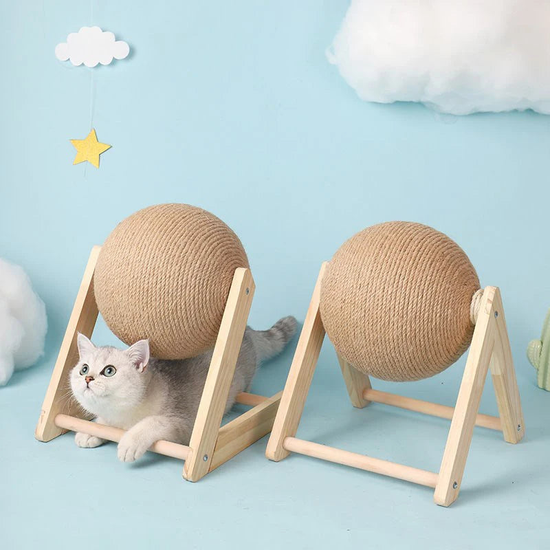 Sisal Rope Cat Scratching Ball Toy on Board, Claw Grinding Play