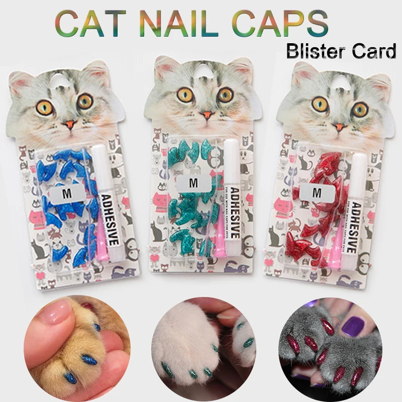 Soft Cat Nail Caps with Adhesive Glue and Applicator, 20-Pack Set
