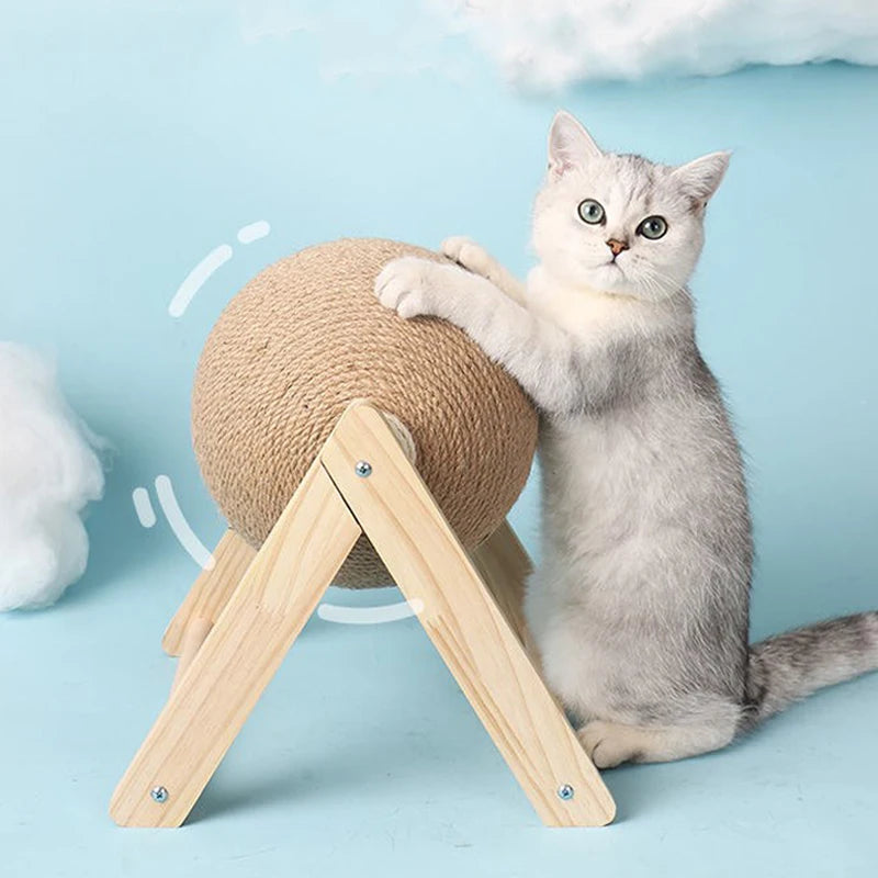 Sisal Rope Cat Scratching Ball Toy on Board, Claw Grinding Play