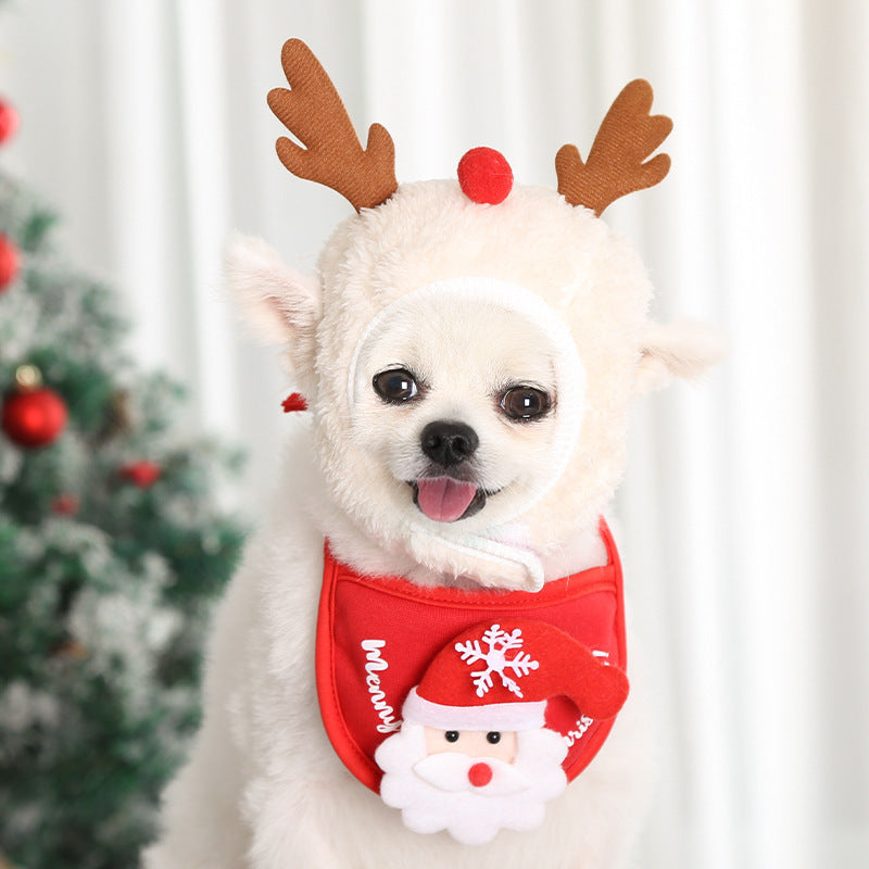 Christmas Santa Hat & Bandana Set for Dogs & Cats, Photo Prop