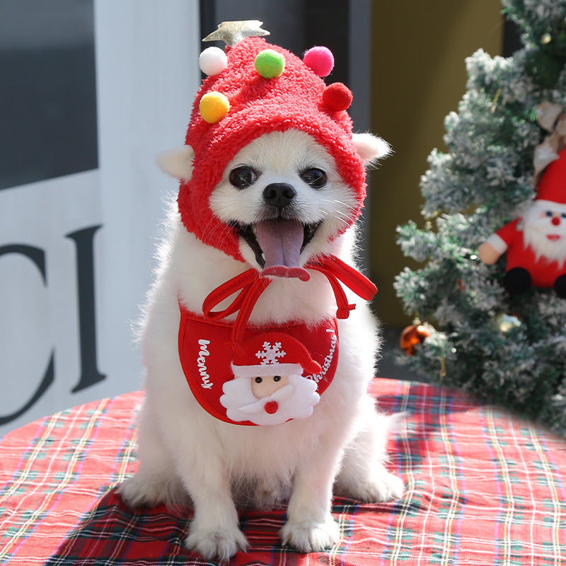 Christmas Santa Hat & Bandana Set for Dogs & Cats, Photo Prop
