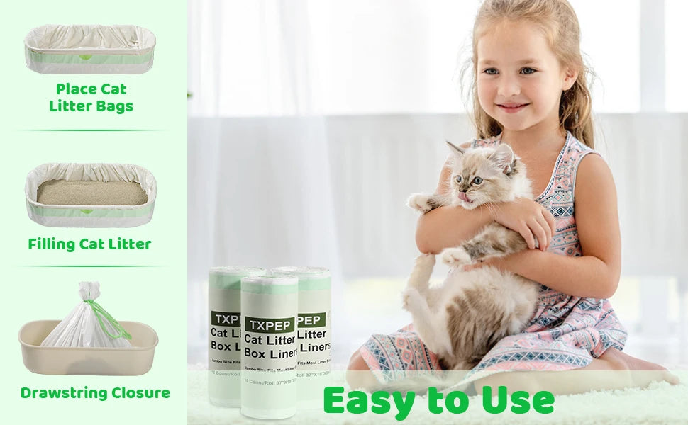 Extra-Thick Jumbo Cat Litter Pan Liners with Drawstring