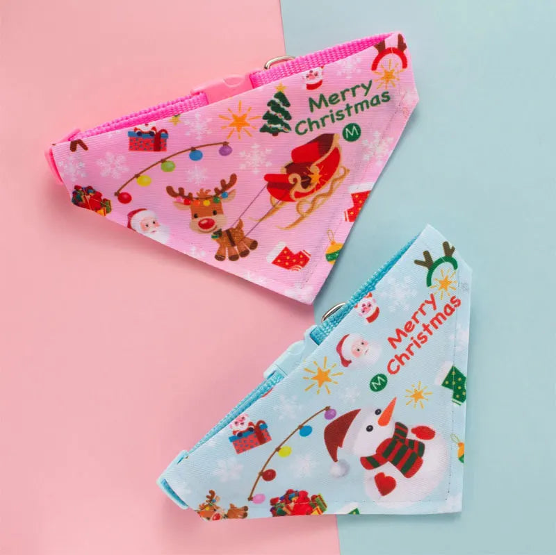 Christmas Santa Pet Bandana, Cotton Holiday Scarf Bib for Dogs & Cats
