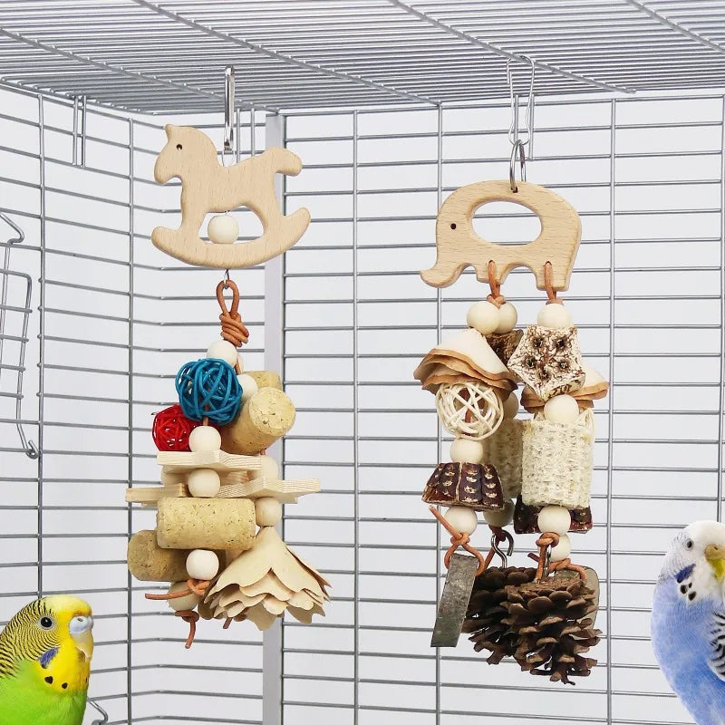 Wooden Rattan & Pine Cone Parrot Chew Toy for Bird Cages
