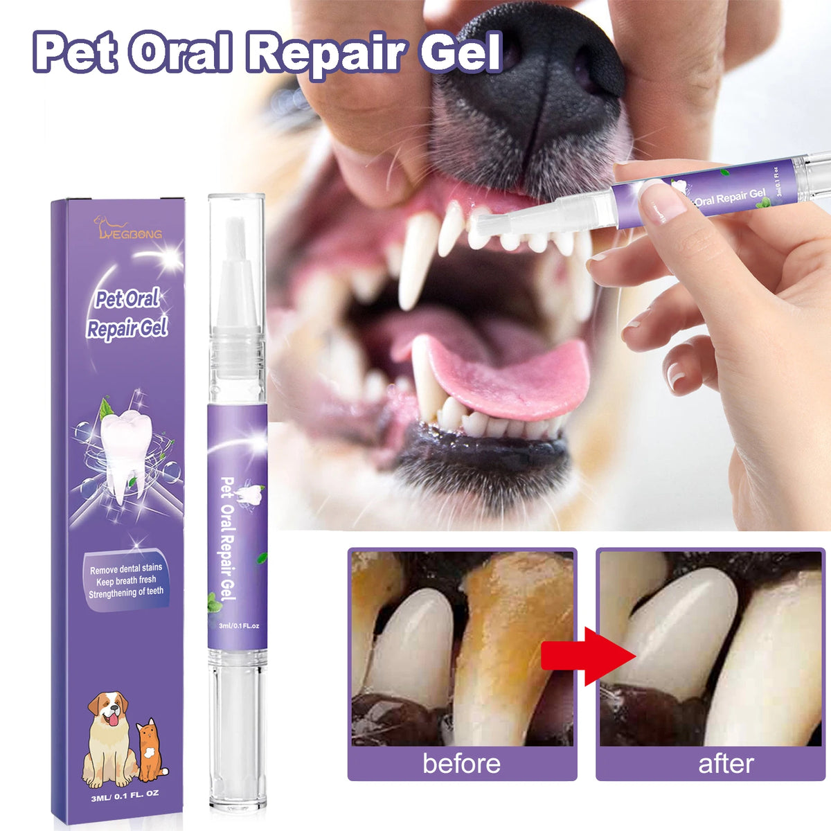 Pet Dental Care Gel Pen for Dogs & Cats, Fresh Breath Tartar Control