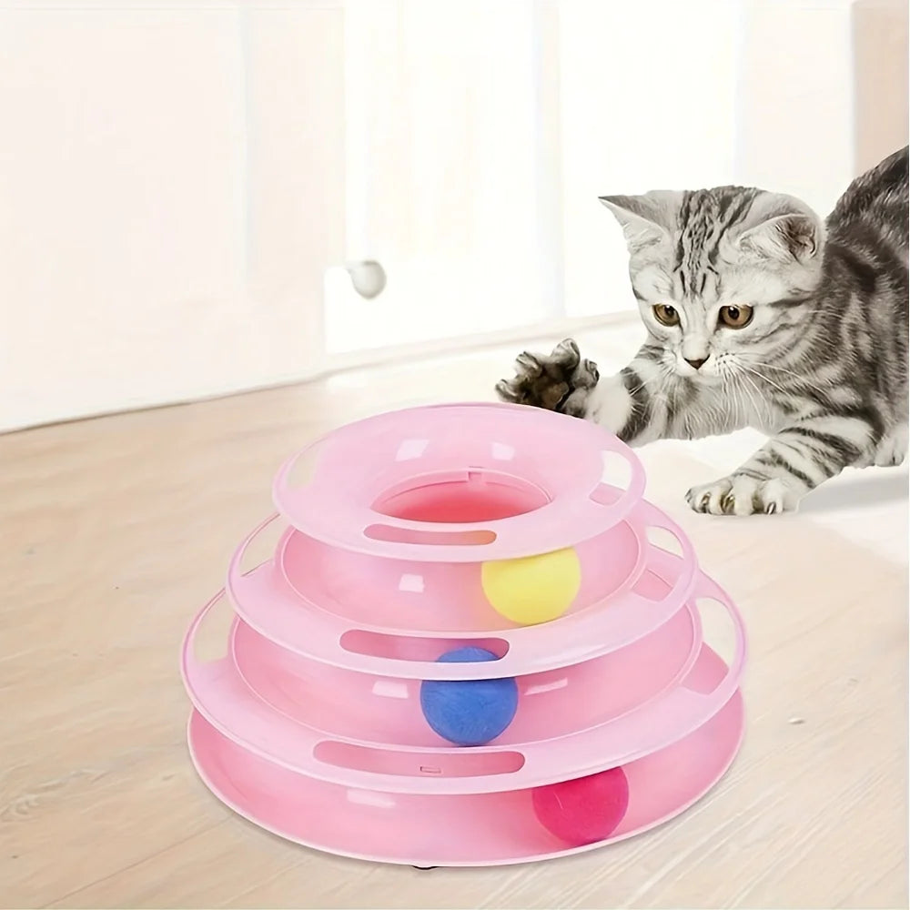 3 Layer Interactive Cat Toy Tower with Colorful Balls Mental Physical