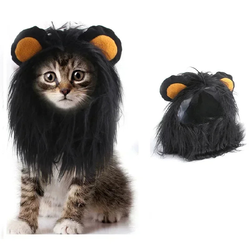 Halloween Lion Mane Wig Costume Hat with Ears for Cats & Small Dogs