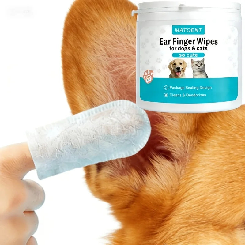Pet Ear Cleaning Finger Wipes for Dogs and Cats, 50-Count Pack