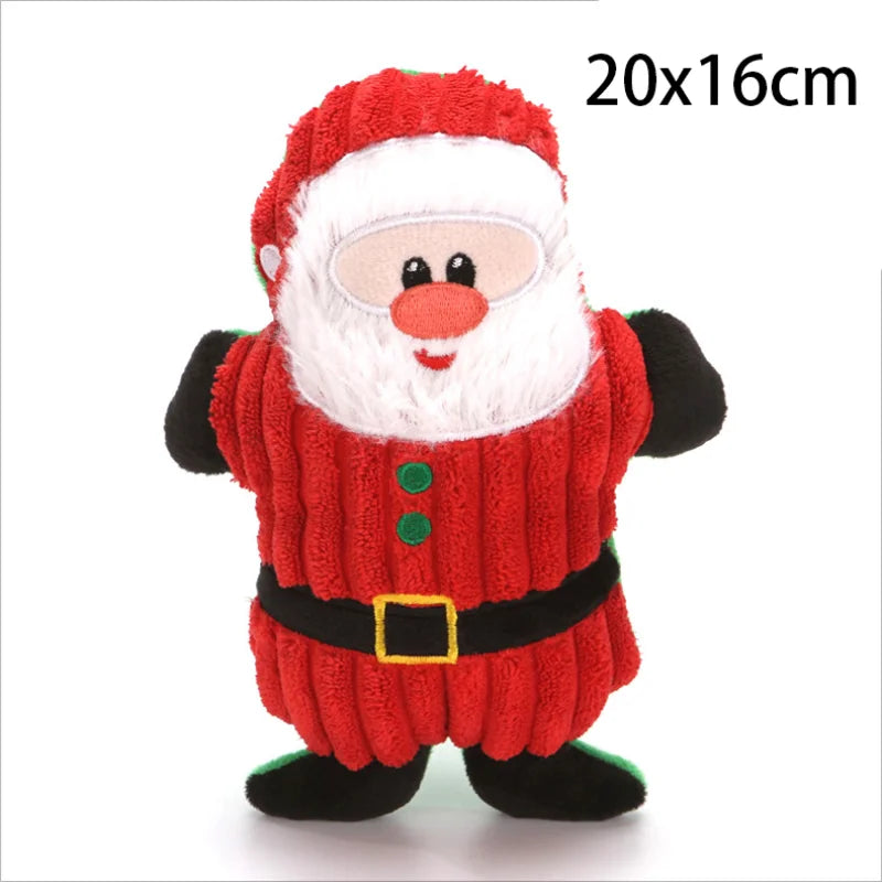 Christmas Plush Squeaky Dog Toy, Santa Elk & Gingerbread Man