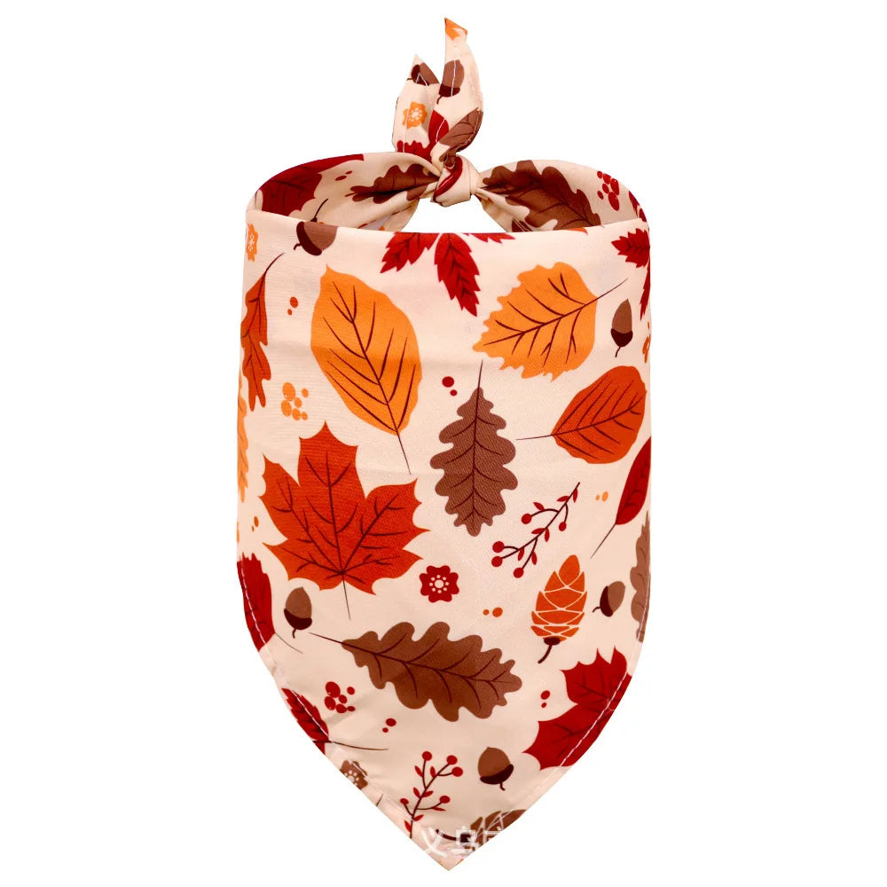 Thanksgiving Pet Bandana with Pumpkins and Maple Leaves, Adjustable