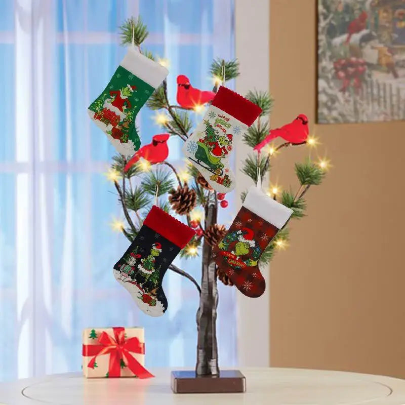 Grinch Christmas Stocking Hanging Ornament, Holiday Gift Bag Decor