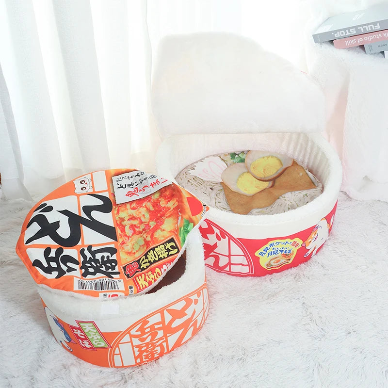 Fleece-Lined Noodle Pet Bed with Flip Cover for Cats and Small Dogs