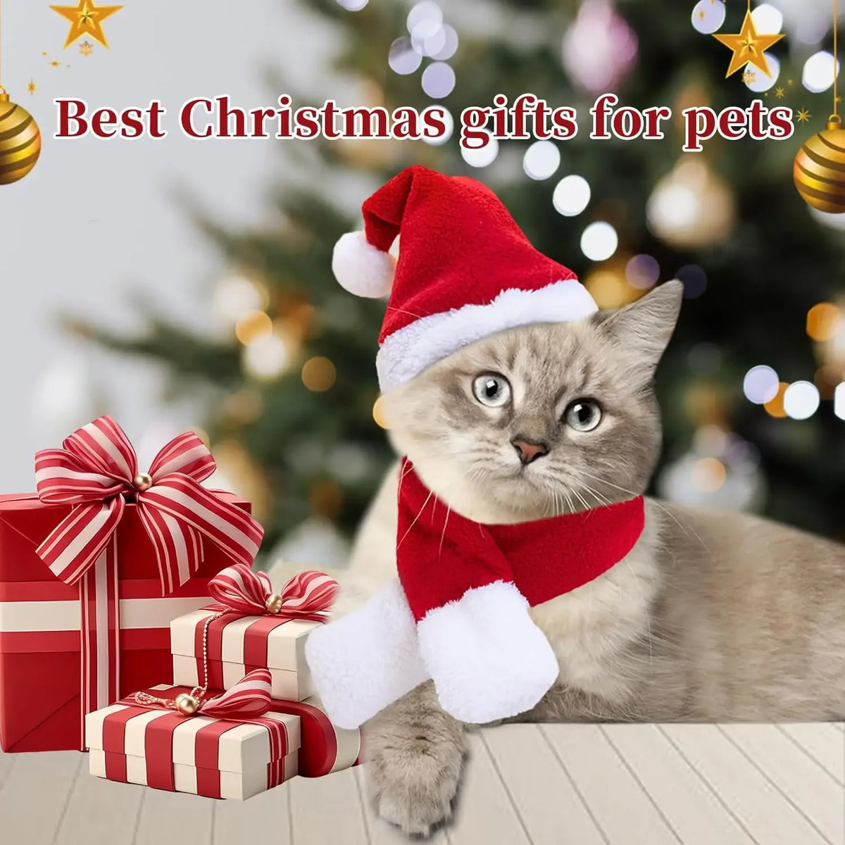 Christmas Hat and Scarf Set for Dogs and Cats, Photo Props
