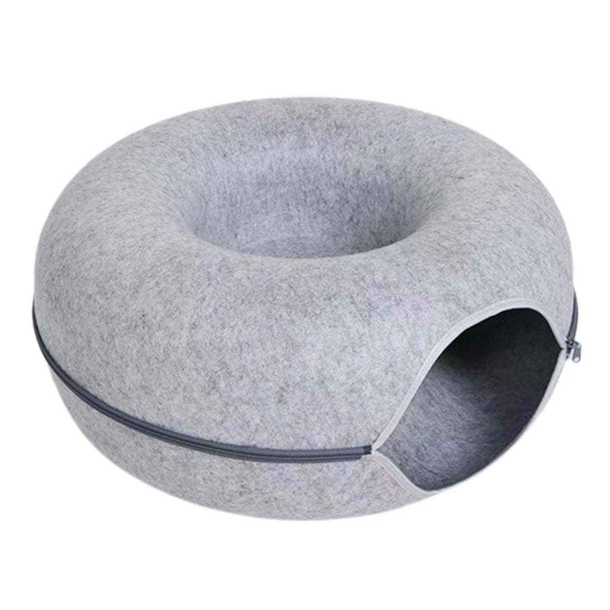 2-in-1 Felt Donut Cat Bed and Play Tunnel, Cozy Hideaway Cave