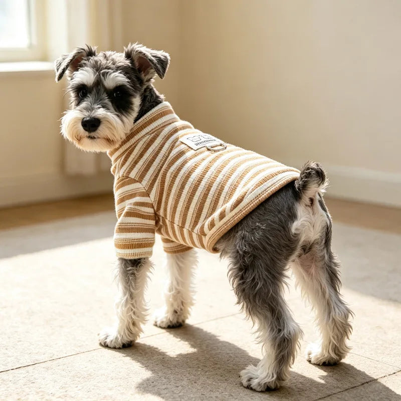 Striped Fleece Dog Vest, Soft Warm Fall Shirt for Small Dogs & Cats