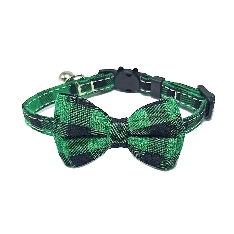 Christmas Plaid Bow Tie Breakaway Collar with Bell for Cats & Dogs