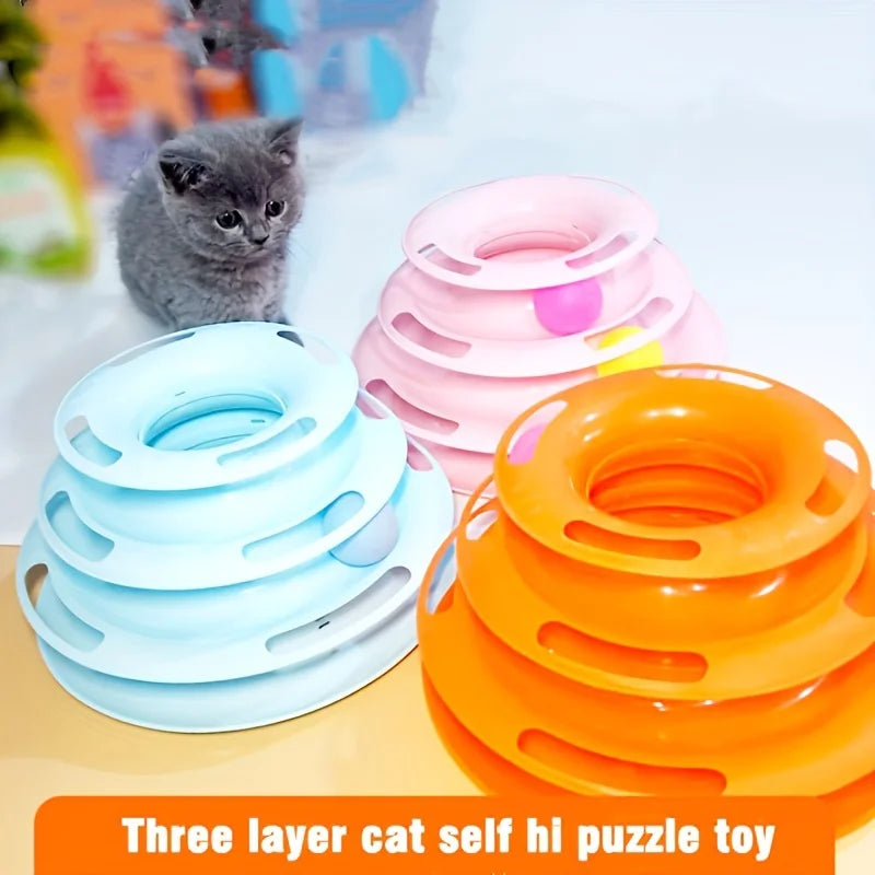 3 Layer Interactive Cat Toy Tower with Colorful Balls Mental Physical