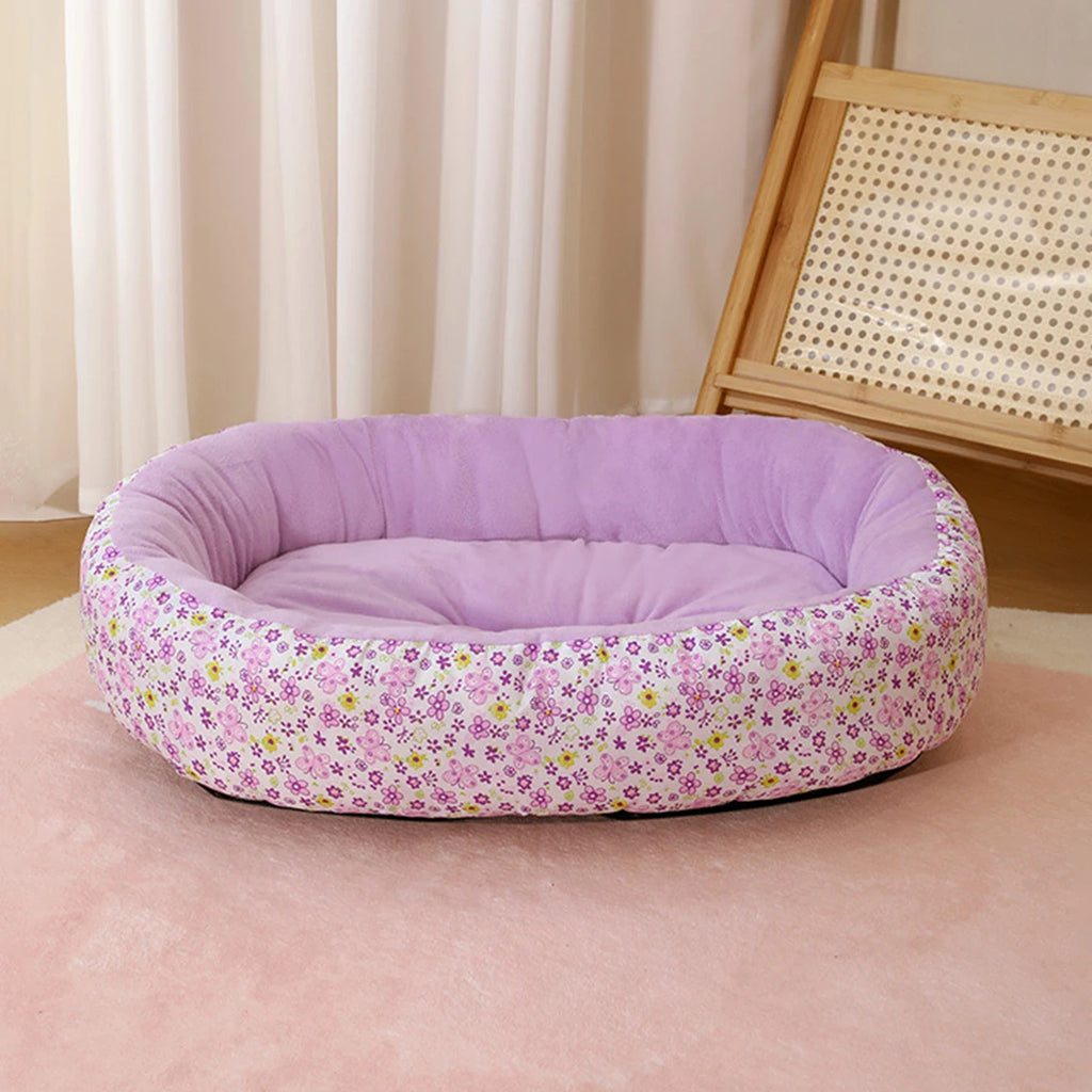 Floral All-Season Dog Bed – Soft Cushion Pad for Small Dogs & Cats
