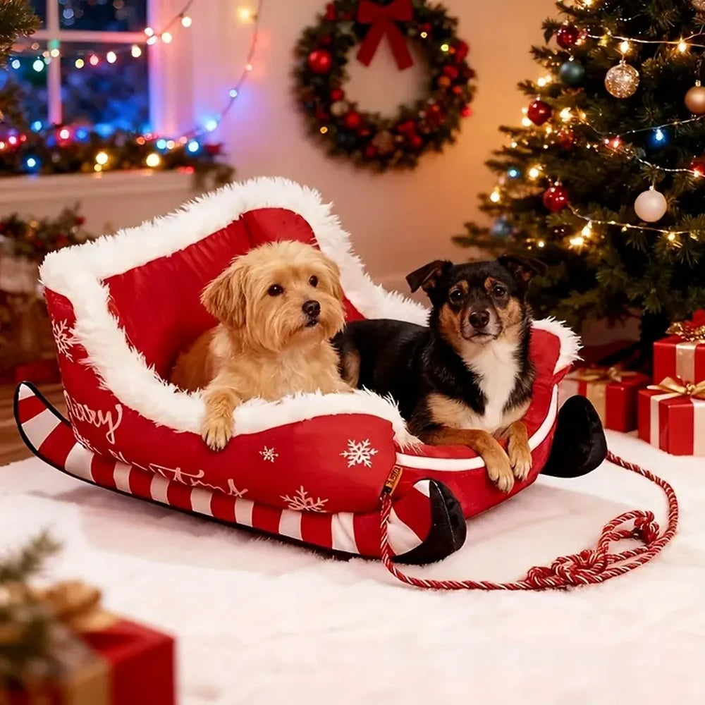 Christmas Sleigh Pet Sofa Bed, Washable with Non-Slip Base