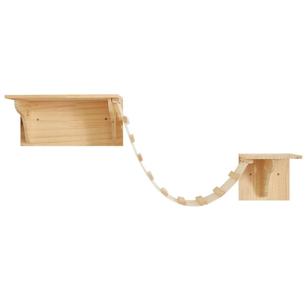 Wall-Mounted Cat Climbing Shelves Set with Bridge Ladder