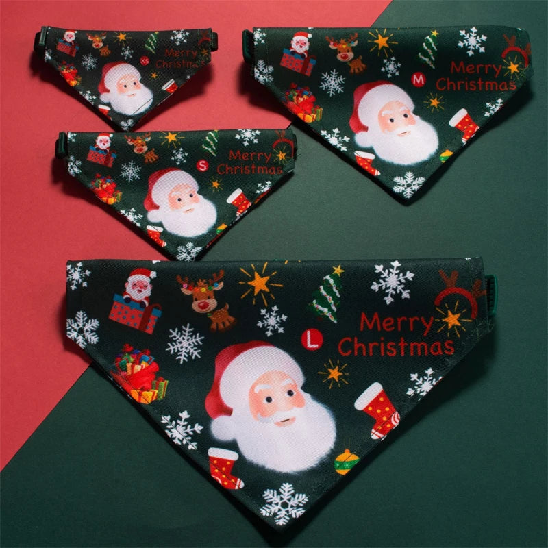 Christmas Santa Pet Bandana, Cotton Holiday Scarf Bib for Dogs & Cats