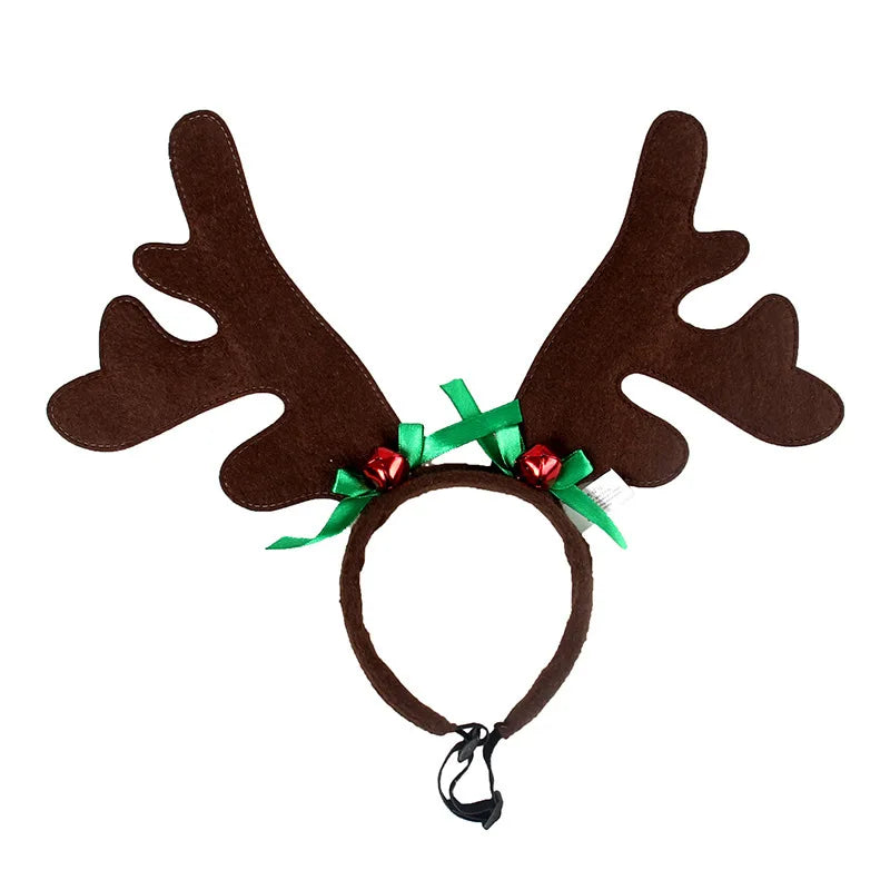 Christmas Reindeer Antler Headband with Santa Hat for Dogs & Cats