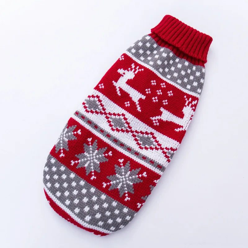 Christmas Dog Sweater, Reindeer Snowflake Knitted Xmas Pullover