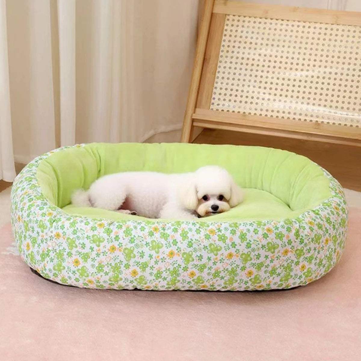 Floral All-Season Dog Bed – Soft Cushion Pad for Small Dogs & Cats
