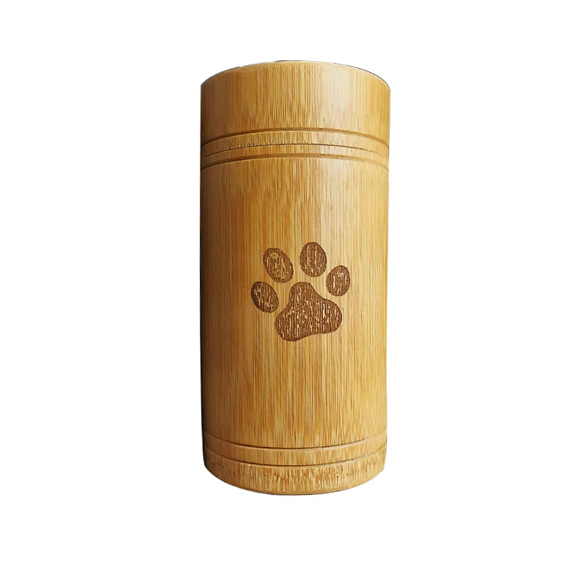Handmade Bamboo Pet Memorial Urn with Paw Print Design, Dog & Cat
