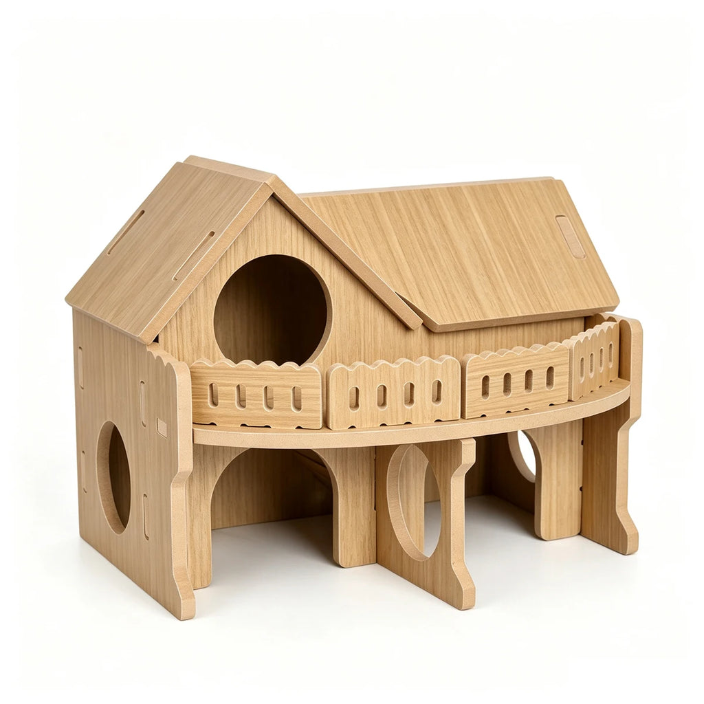 Wooden Hamster Villa Cabin House, Easy-Install Cage Hideout