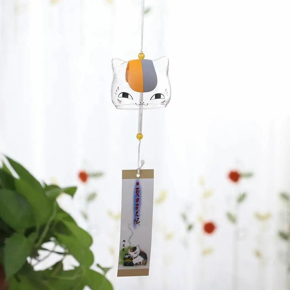 Japanese Glass Cat Wind Chime, Hanging Window Decor for Cat Lovers