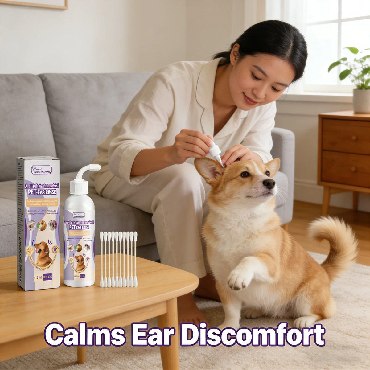 Gentle Pet Ear Cleaning Solution for Dogs & Cats, Odor & Wax Remover